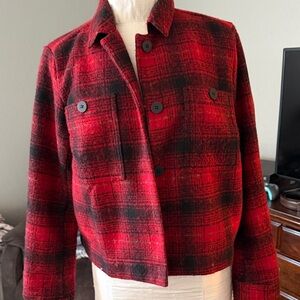 J. Jill Red and Black Plaid Utility Jacket
